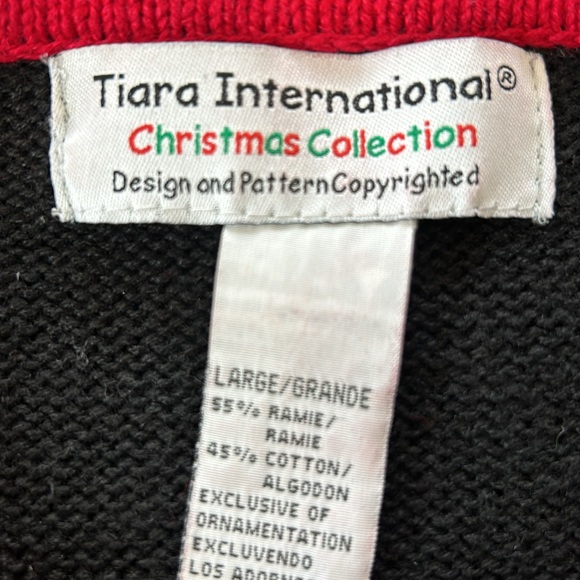 Beads Sequins Embroidery Cardinals Xmas Tree Ramie Cotton Sweater Tiara Int'l Lg - Picture 3 of 14